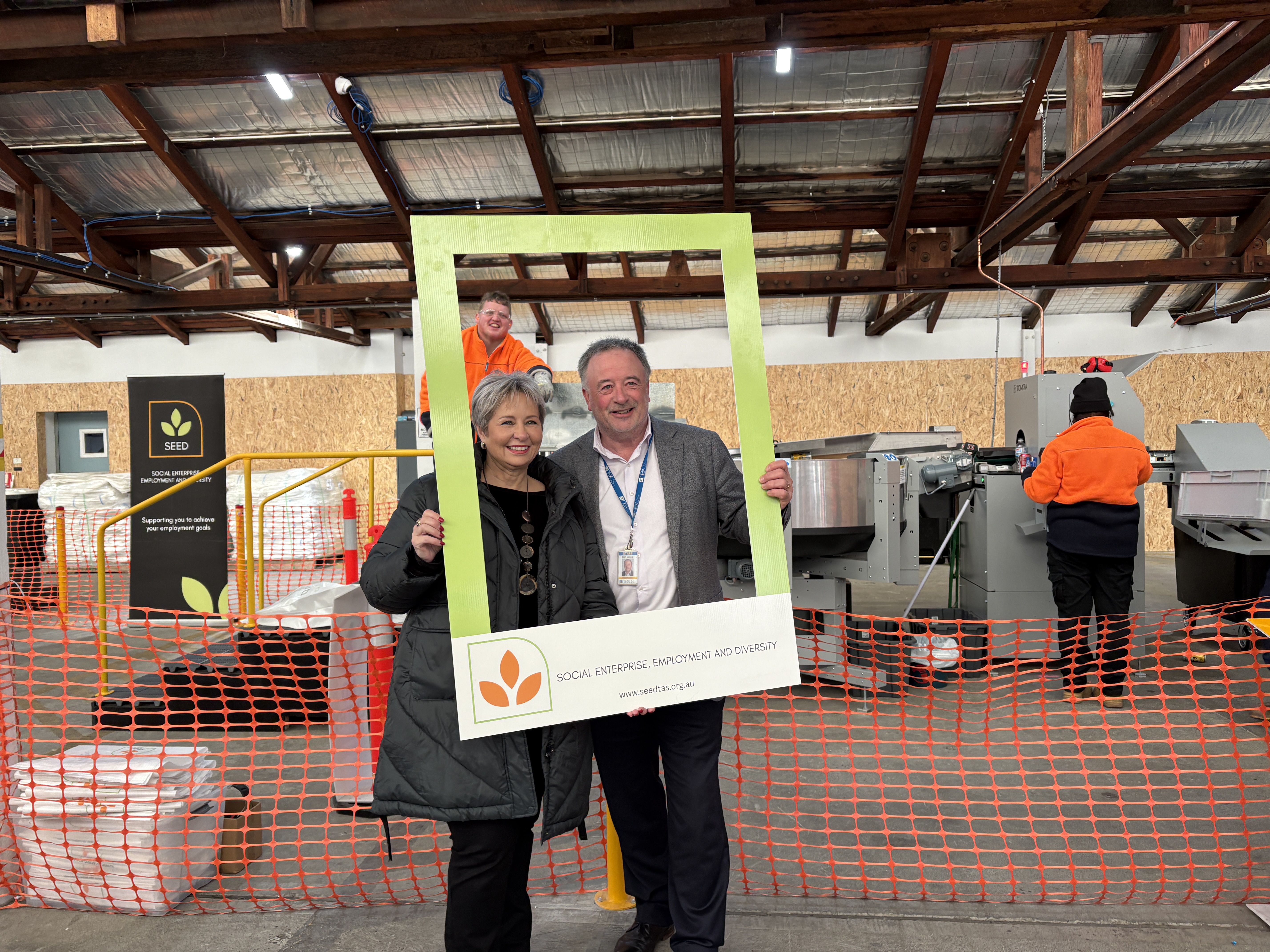 Mark Jessup and Sue Hickey at the opening of Recycle Rewards Goodwood depot